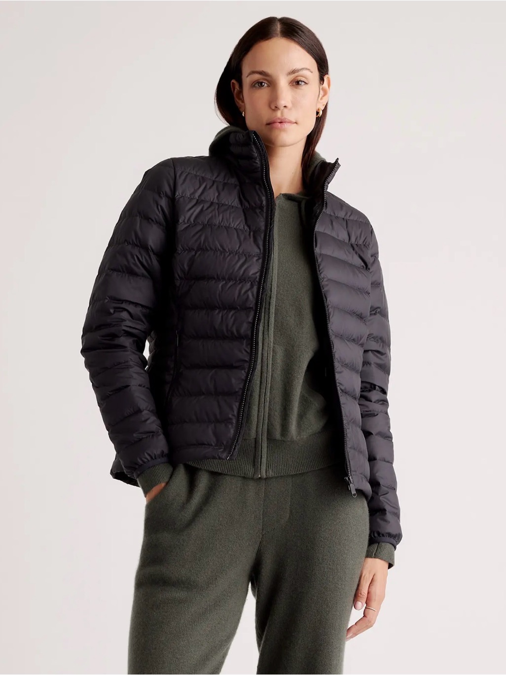 Quince Down Lightweight Packable Puffer Jacket In Black Size Medium Nwot